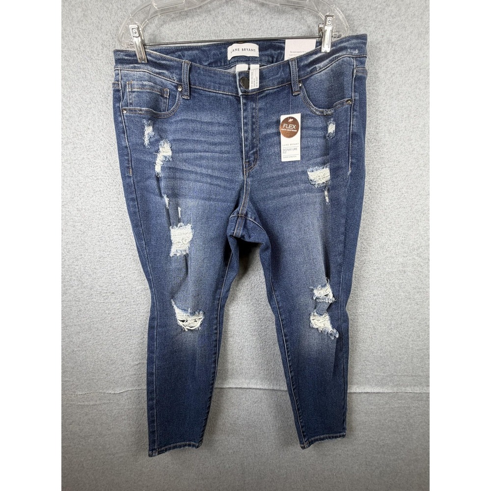 Lane Bryant Signature Fit Jeans Womens 18P Blue Mid Rise Skinny Distressed‎